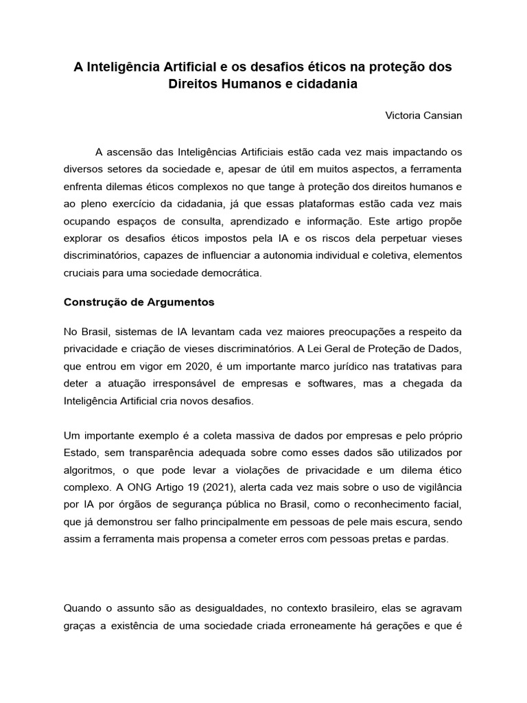 Desafios Éticos da IA e Direitos Humanos | PDF | Inteligência ...