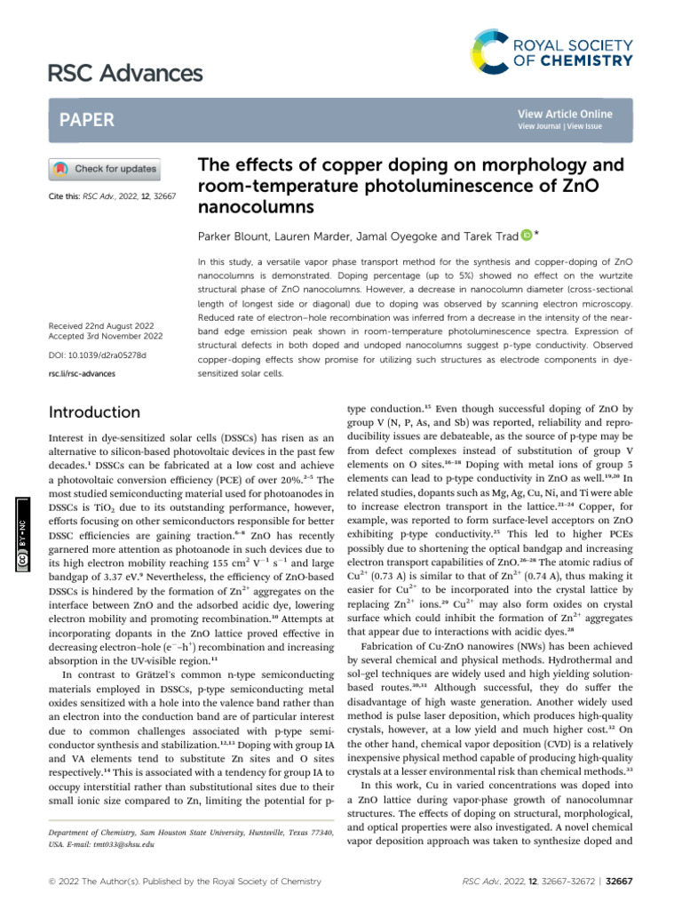 Effects of Copper Doping On ZnO Nanocolumn | PDF | Zinc Oxide ...