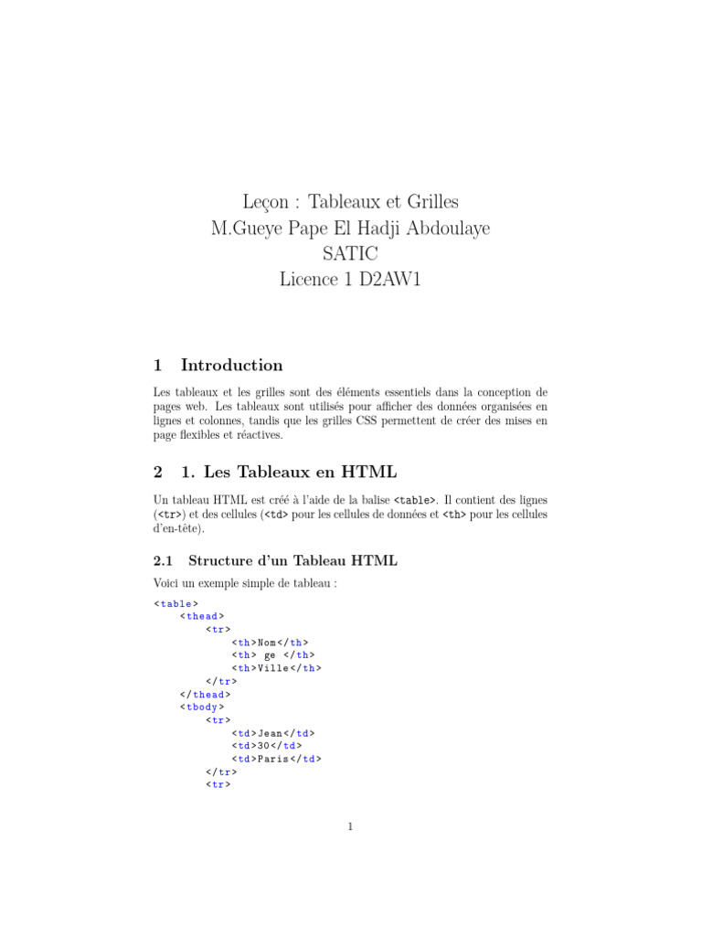 Tableaux et Grilles en HTML/CSS | PDF | Élément HTML | Html