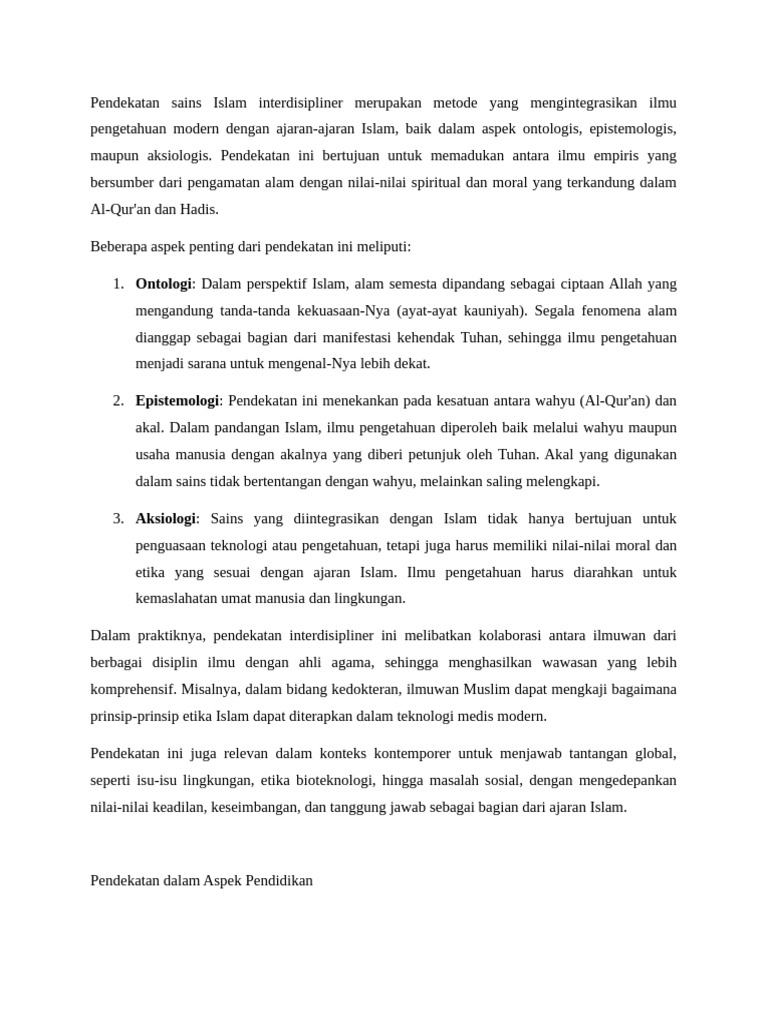 Integrasi Sains dan Islam dalam Pendidikan | PDF