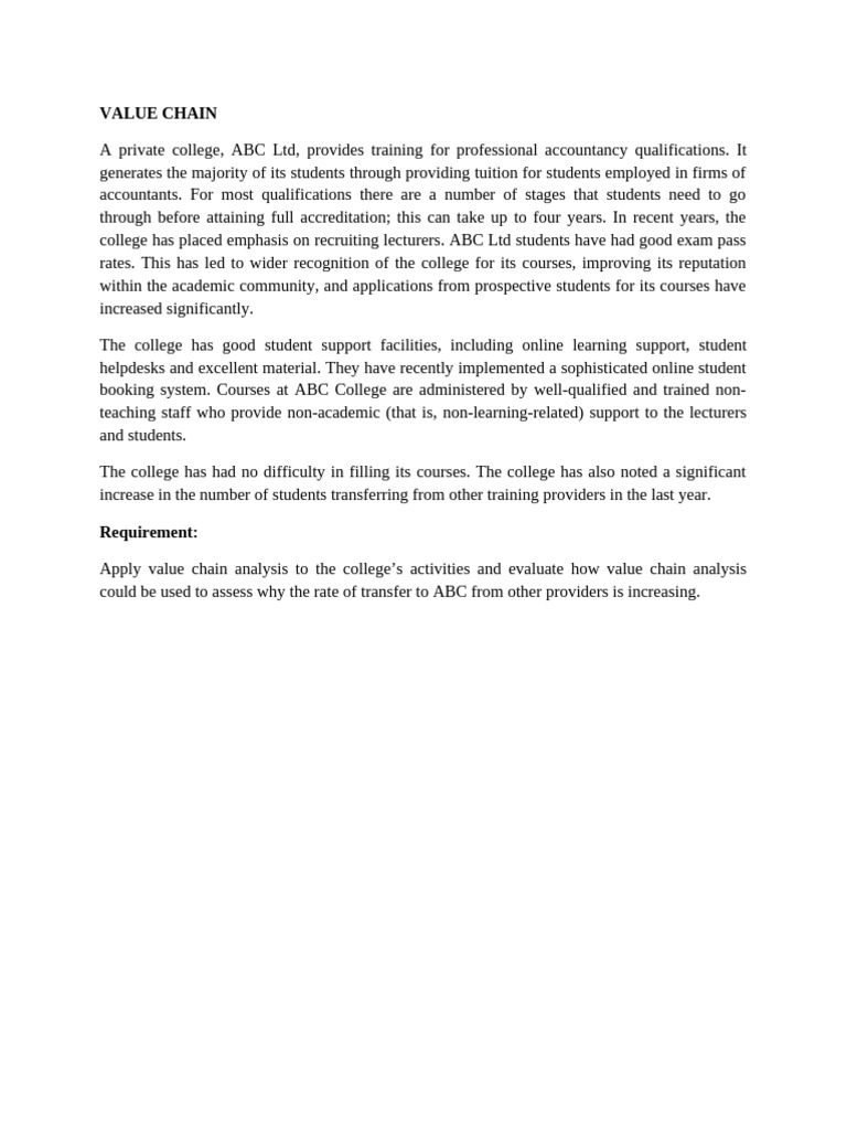 Value Chain Analysis of ABC College | PDF
