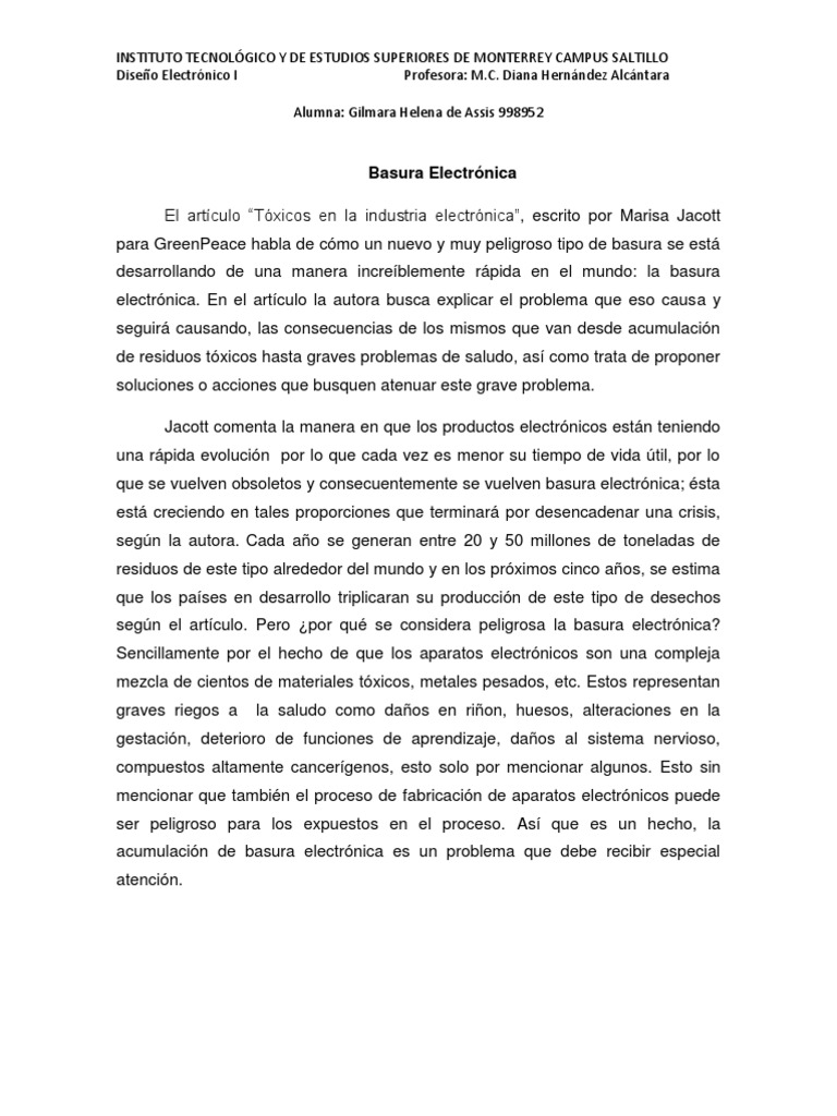 Problemas y Soluciones de Basura Electrónica | PDF | Residuos ...