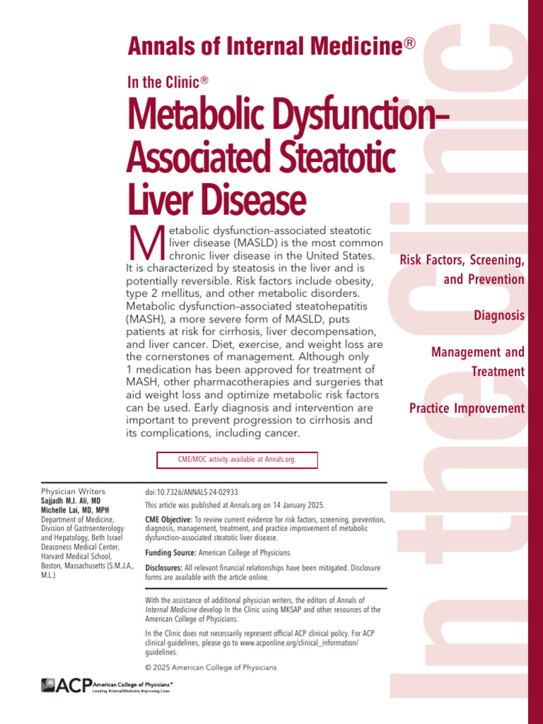 Metabolic DysfunctionAssociated Steatotic Liver Disease | PDF ...