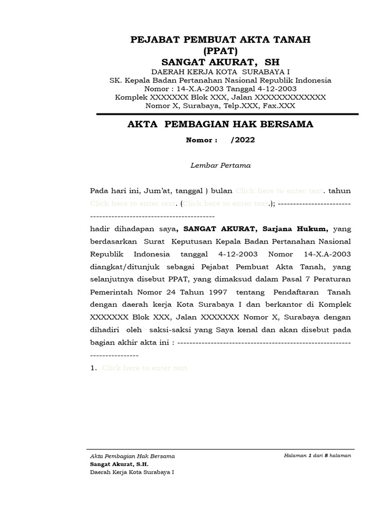 Akta Pembagian Hak Bersama Surabaya | PDF