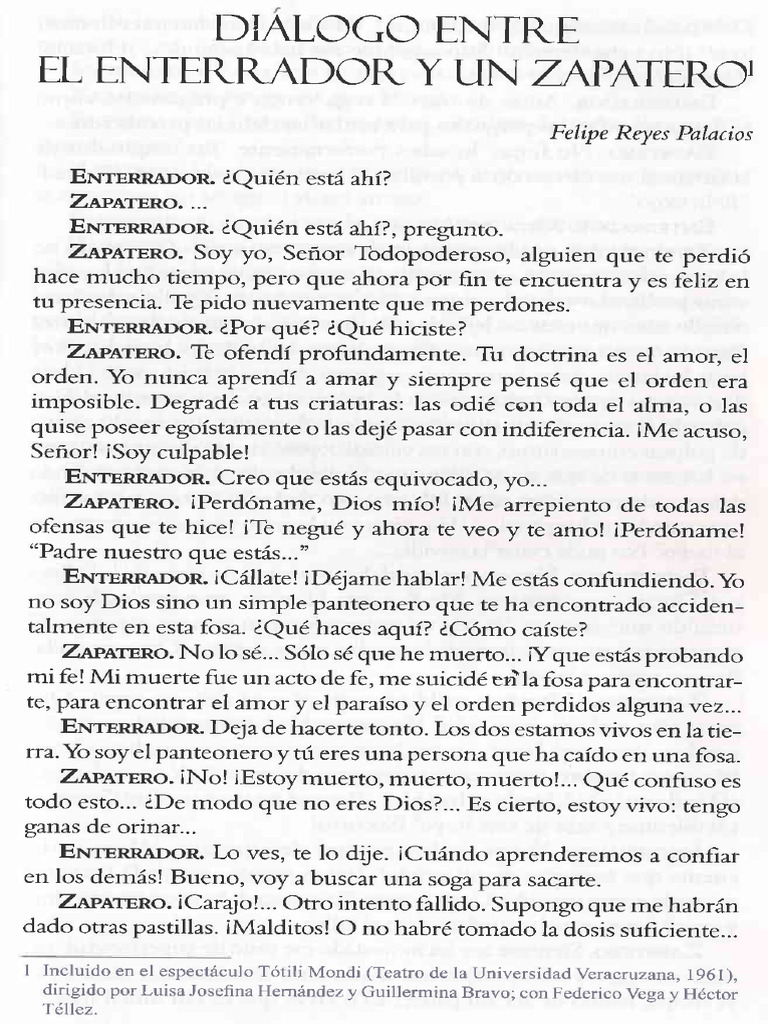 Obra Diálogo Entre El Enterrador y Un Zapatero | PDF