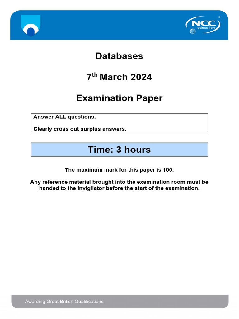 DBAS Exam Spring 2024 QP (15820) | PDF | Databases | Data Management