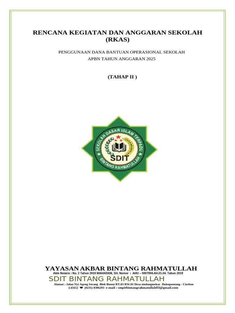 RKAS Dana BOS APBN 2025 Yayasan Akbar | PDF