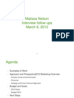 Malissa Nelson Interview Follow Ups March 6, 2012