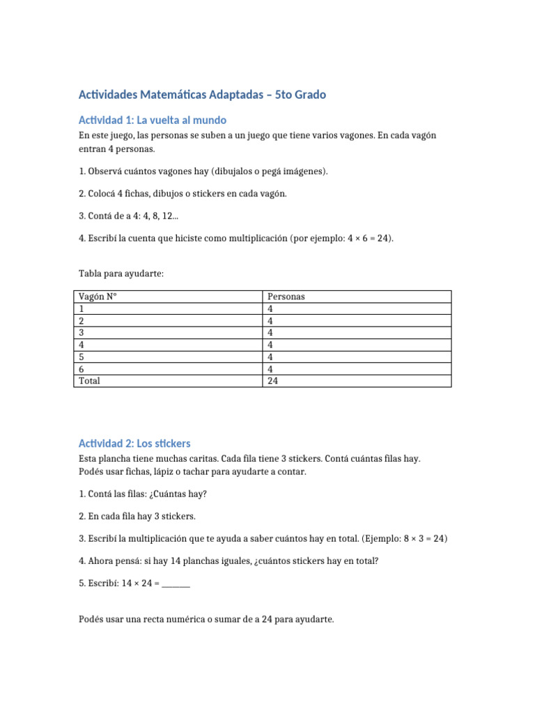 Actividades Matemáticas 5to Grado | PDF