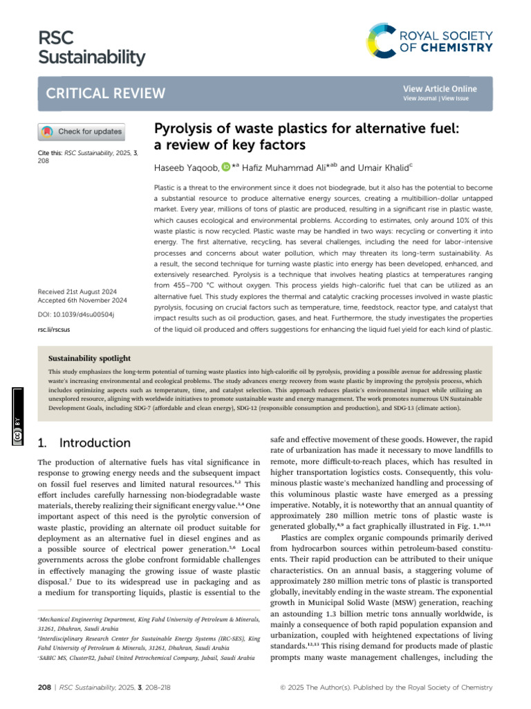 Pyrolysis of Waste Plastics for Fuel | PDF | Pyrolysis | Plastic