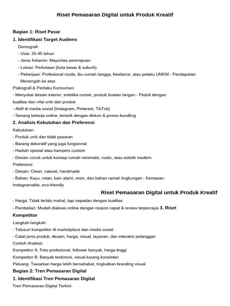 Riset Pemasaran Digital Produk Kreatif | PDF