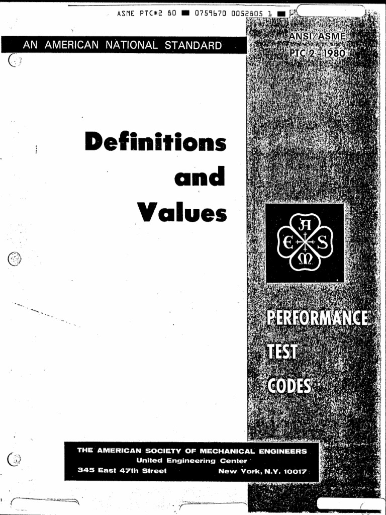ASME PTC 2-1980 Definitions and Values | PDF