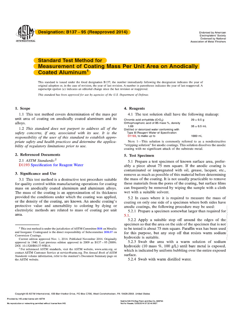 Astm B137 | PDF