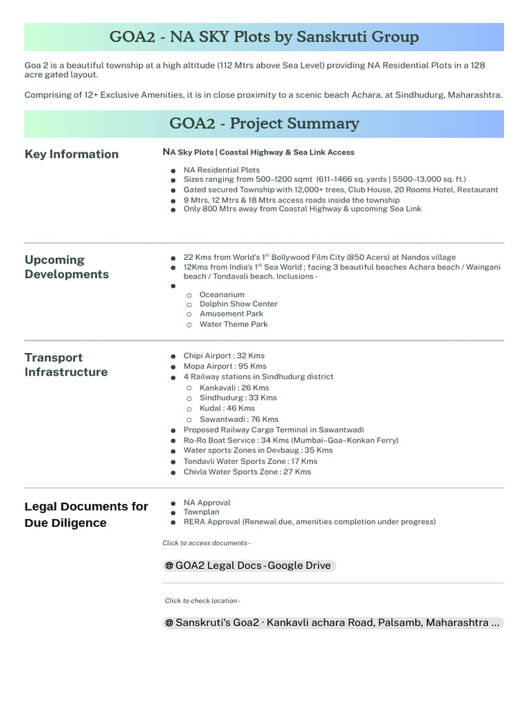 Goa2 NA Residential Plots Overview | PDF | Transport