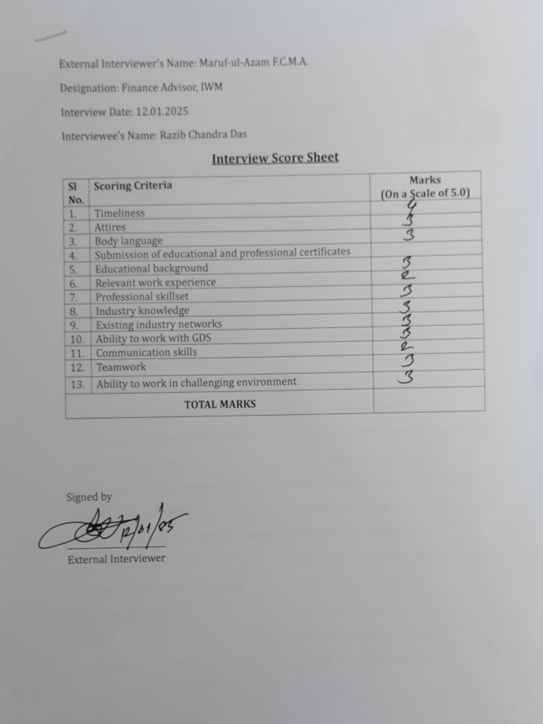 Interview Score Sheet | PDF