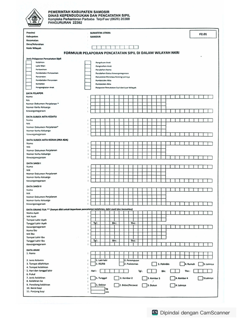 Form Lahir F2. 01 | PDF