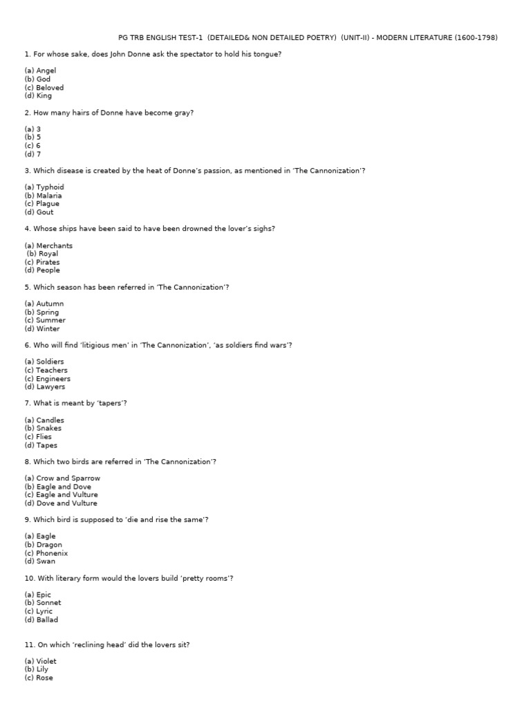 English Test on Modern Literature | PDF