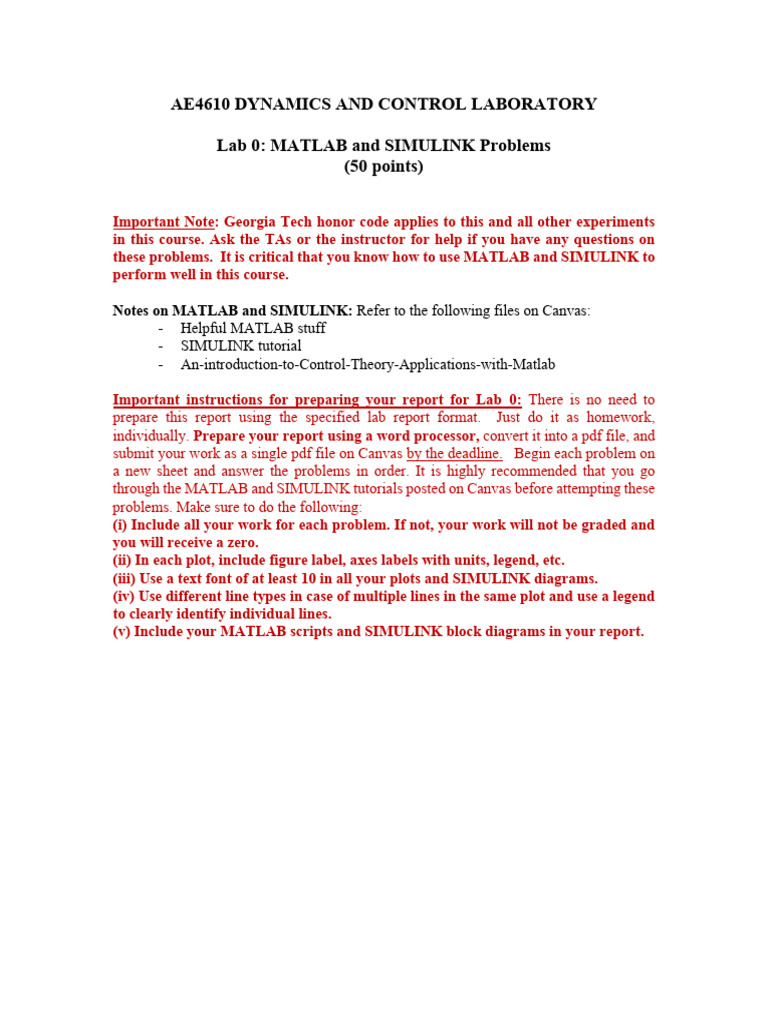 MATLAB SIMULINK Dynamics Lab Guide | PDF | Matrix (Mathematics ...