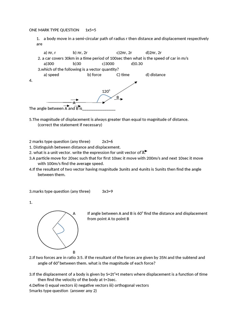 Physics Questions on Distance, Displacement, and Vectors | PDF ...