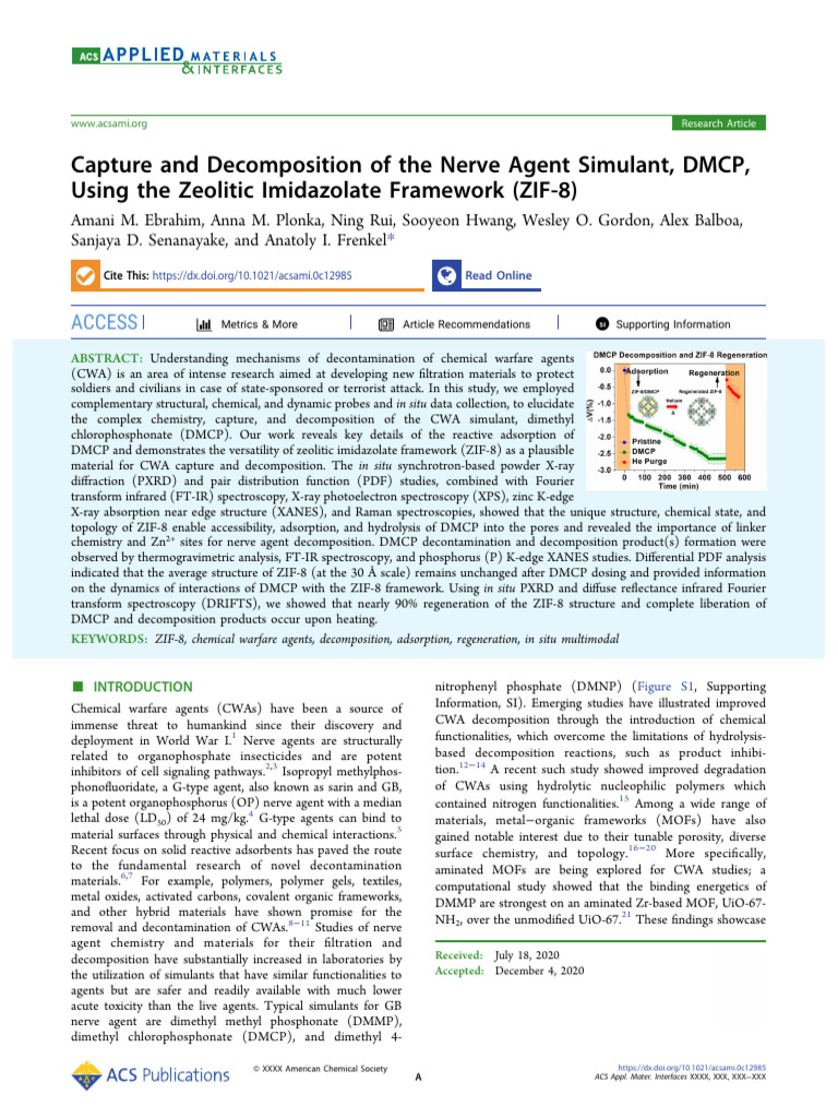ZIF-8 for DMCP Nerve Agent Decomposition | PDF | Adsorption | Materials ...