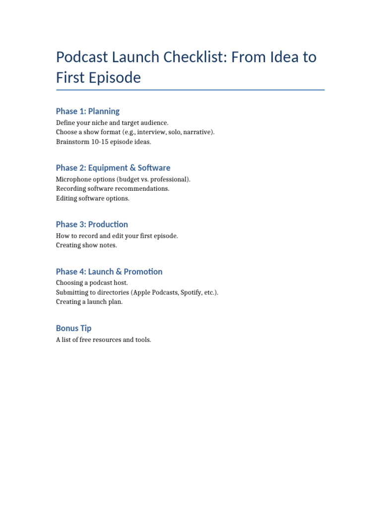 Podcast Launch Checklist Guide | PDF