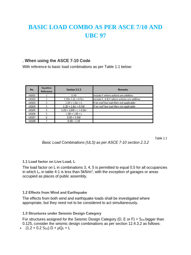 ASCE 7-10 & UBC 97 Load Combinations | PDF | Structural Load ...