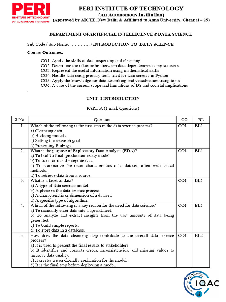Introduction to Data Science Course Outline | PDF | Linear Regression ...