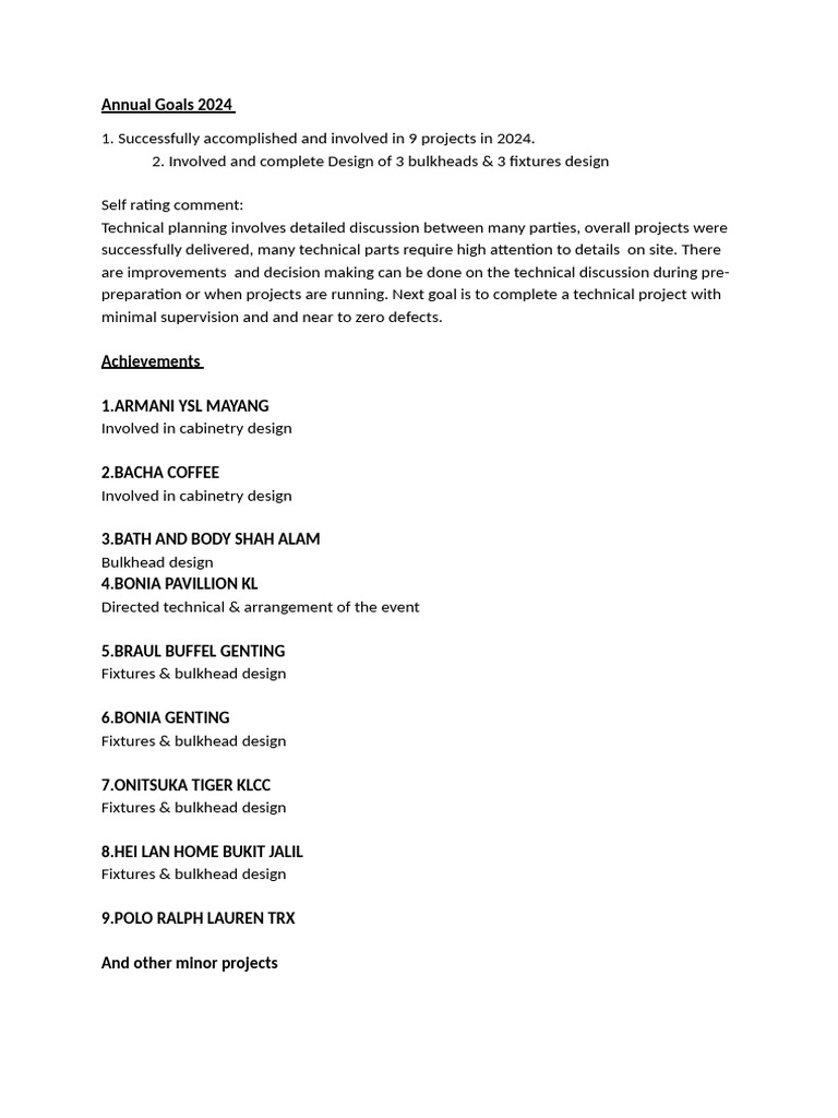 2024 Annual Goals (Rex) and Achievements | PDF