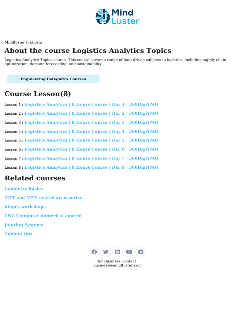 Logistics Analytics Topics Course Content | PDF