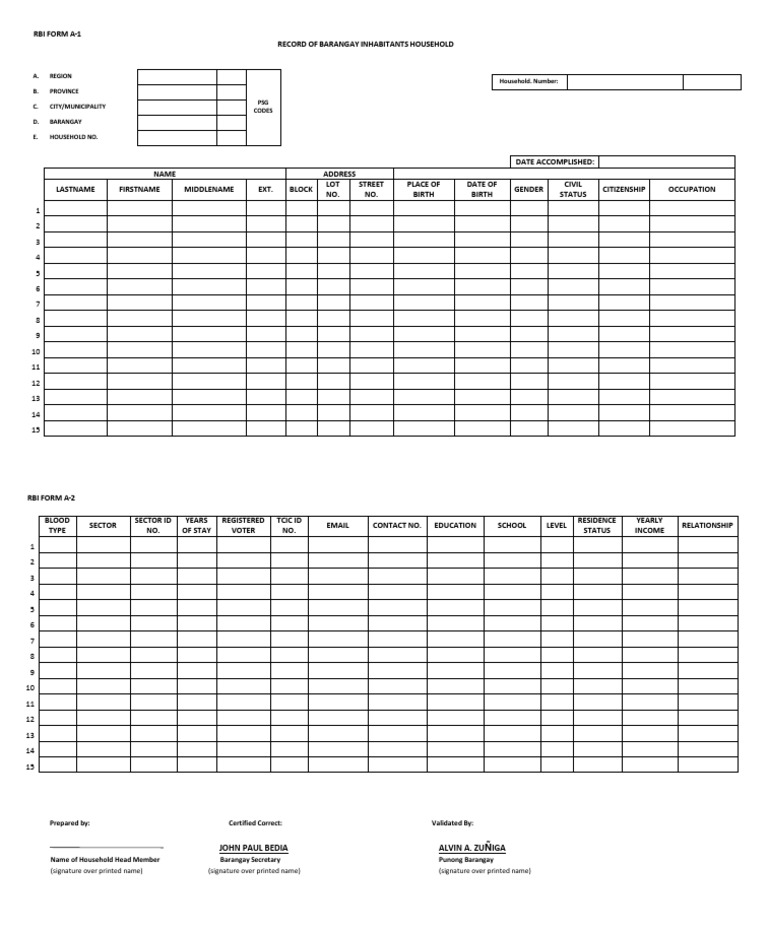 RBI Form A-1 Household Record | PDF