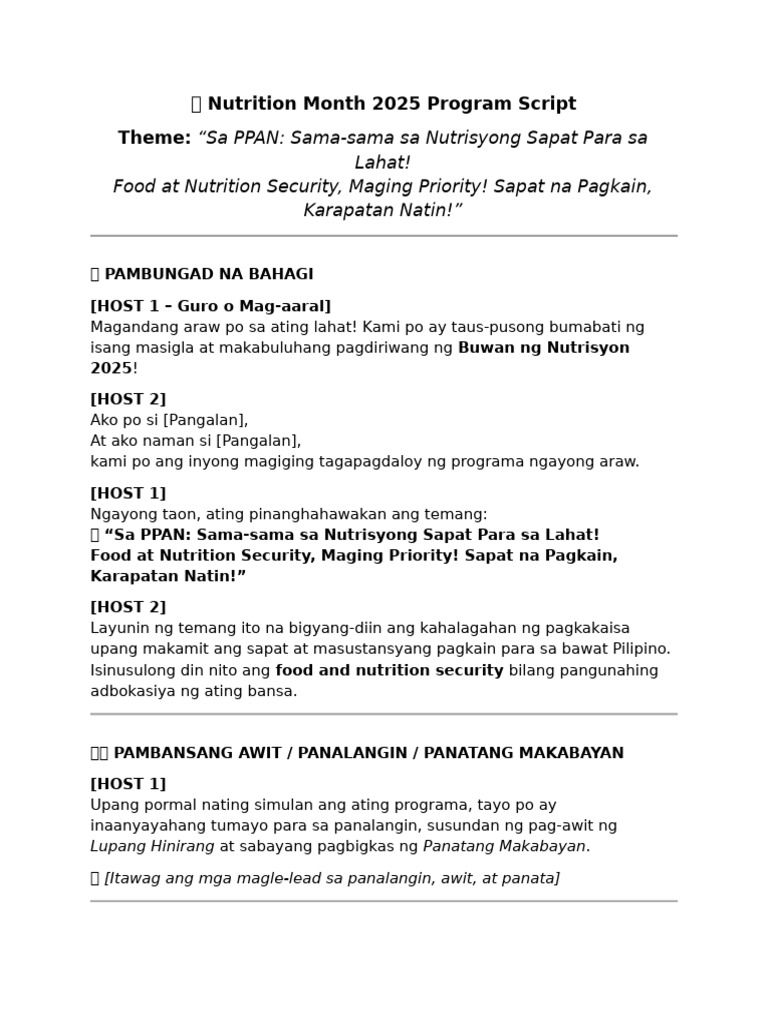Nutrition Month 2025 Program Script | PDF