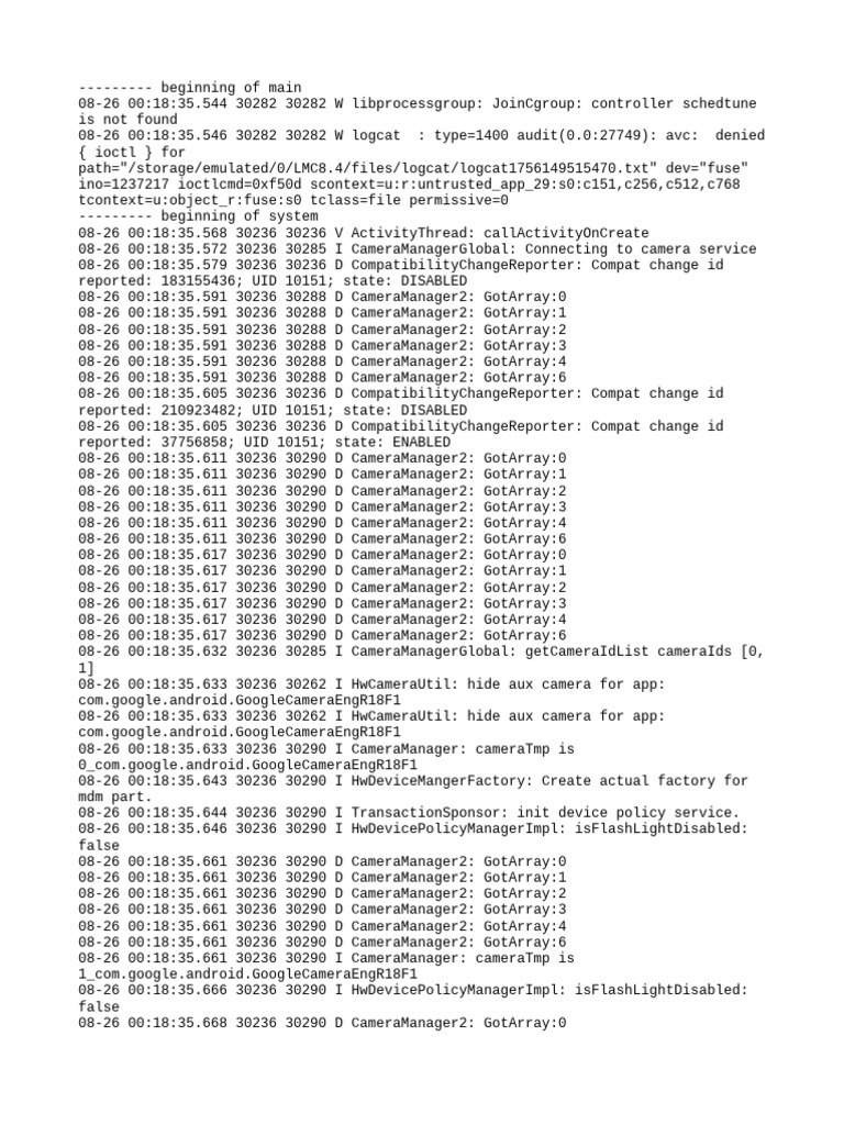 Android Logcat Error and Camera Events | PDF | Computing | Software
