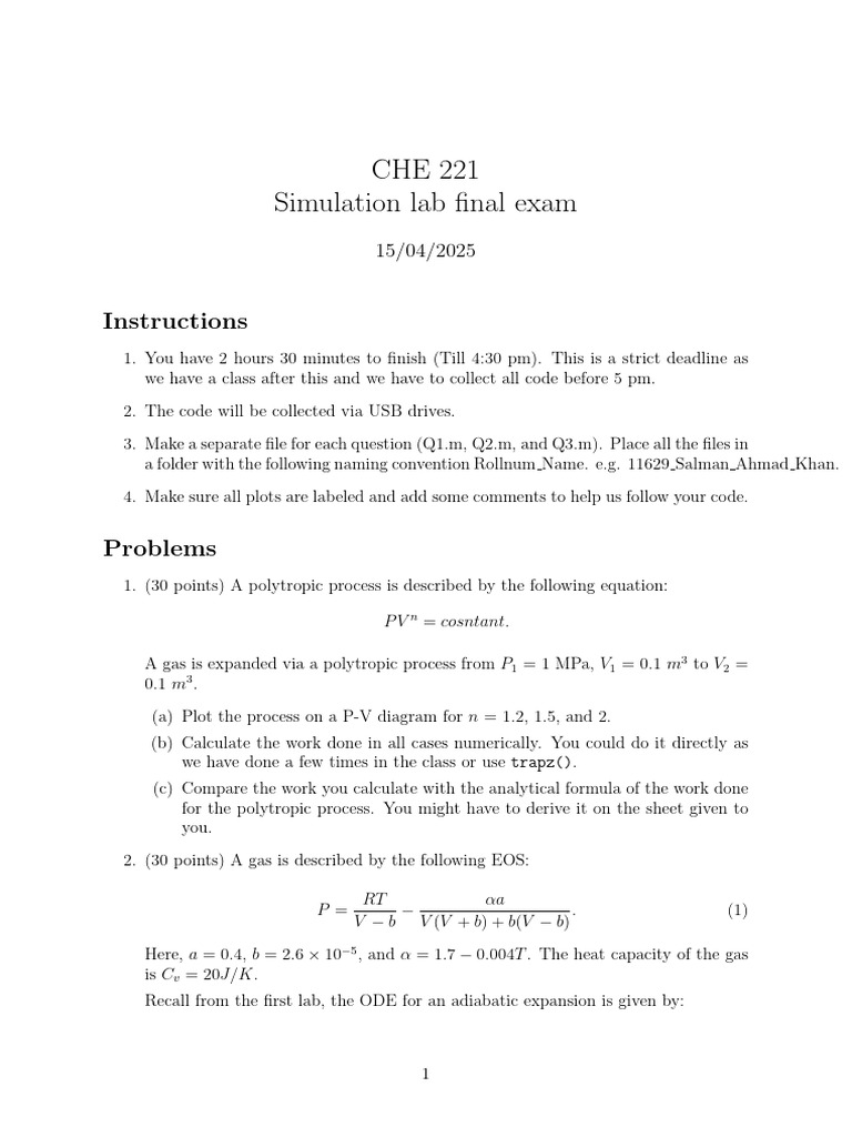 CHE 221 Exam | PDF | Thermodynamics | Physical Chemistry