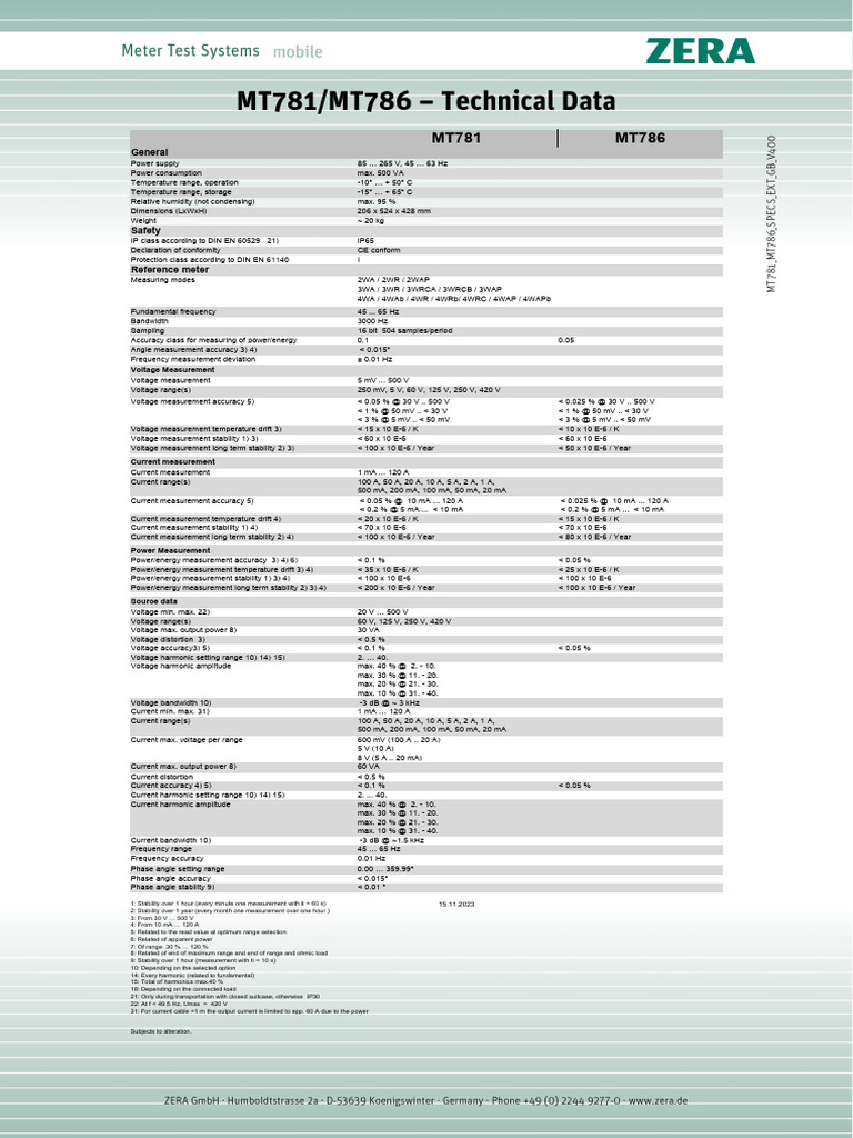ZERA MT781/MT786 Meter Test Systems Specs | PDF | Electronics ...