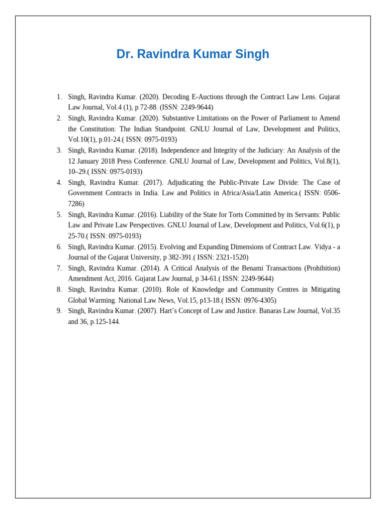 Works of Dr. Ravindra Kumar Singh | PDF