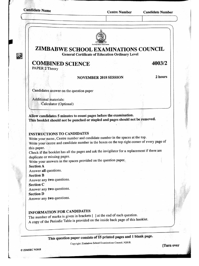 Combined Sci p2 2018 | PDF