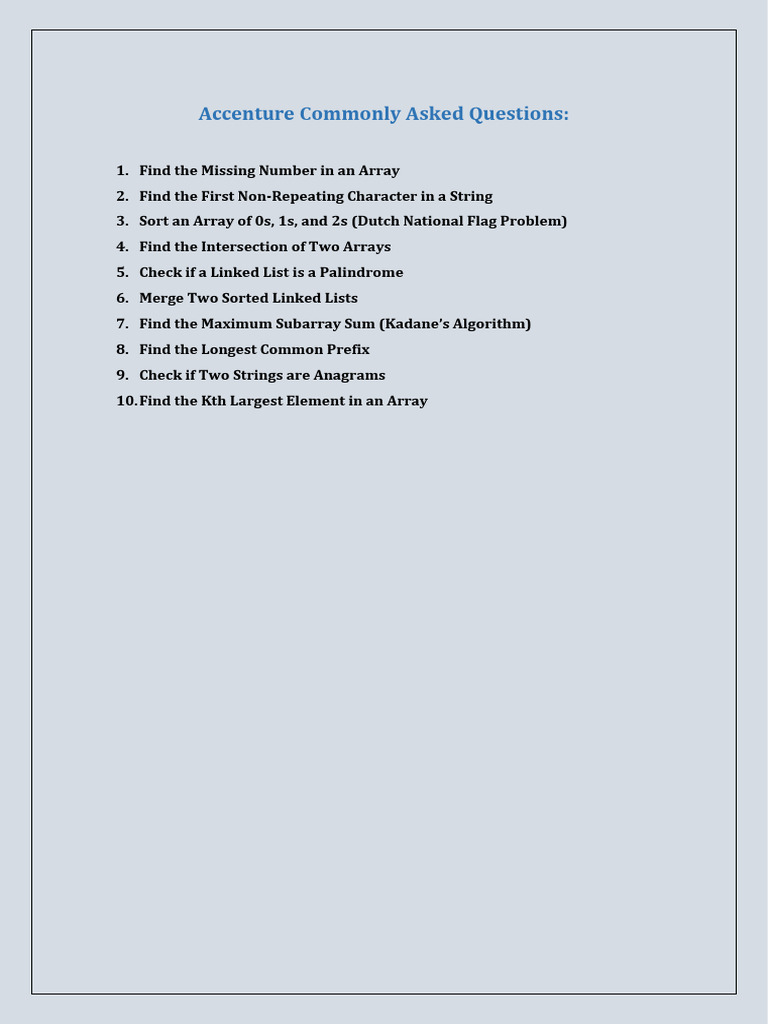 Accenture Coding Interview Questions | PDF | String (Computer Science ...