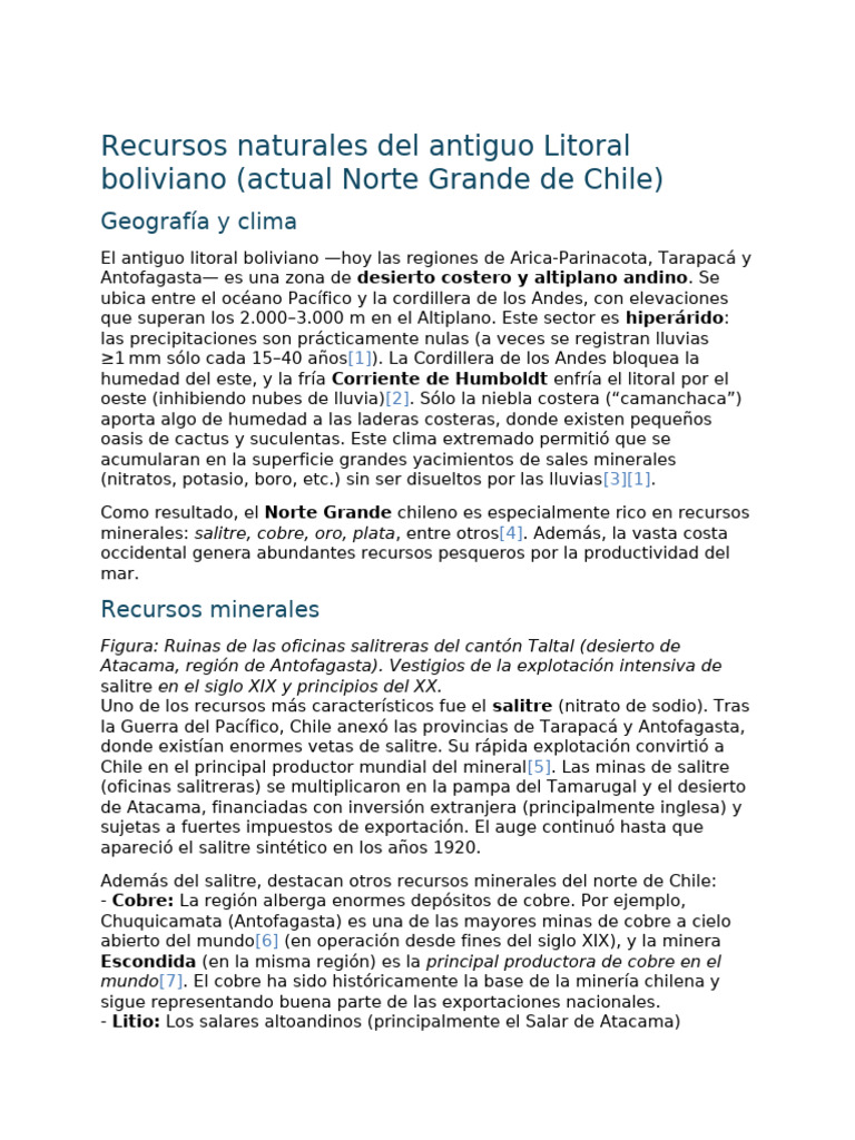 Recursos Naturales Del Antiguo Litoral Boliviano (Actual Norte Grande ...