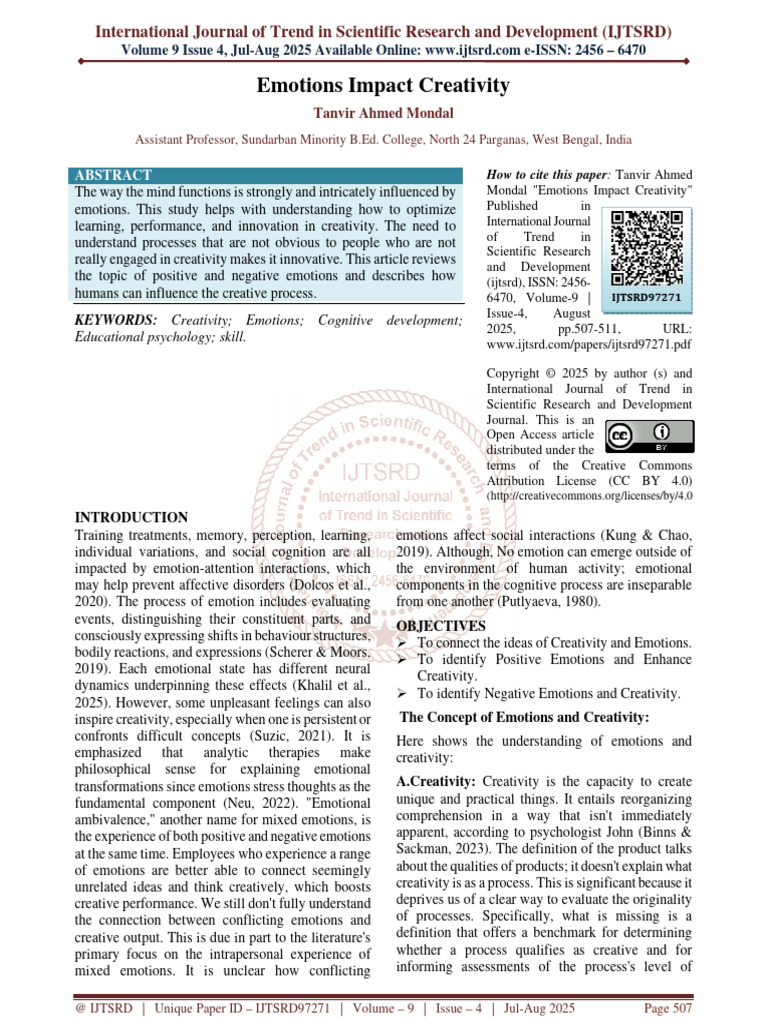 Emotions and Their Influence on Creativity | PDF | Emotions | Creativity