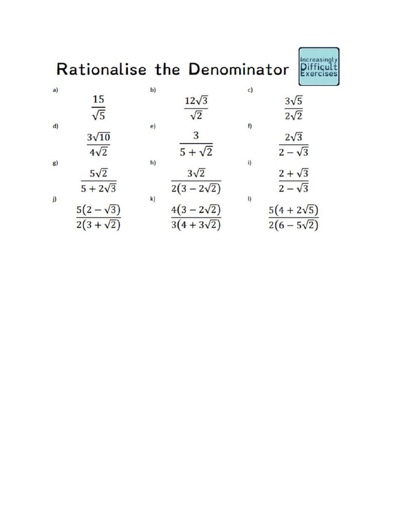 Rationalise The Denominator WS | PDF