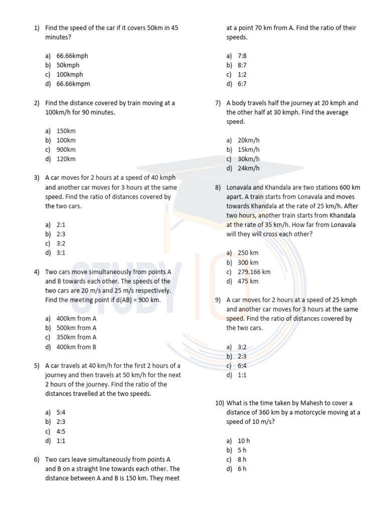 Speed and Distance Math Problems | PDF | Speed | Quantity