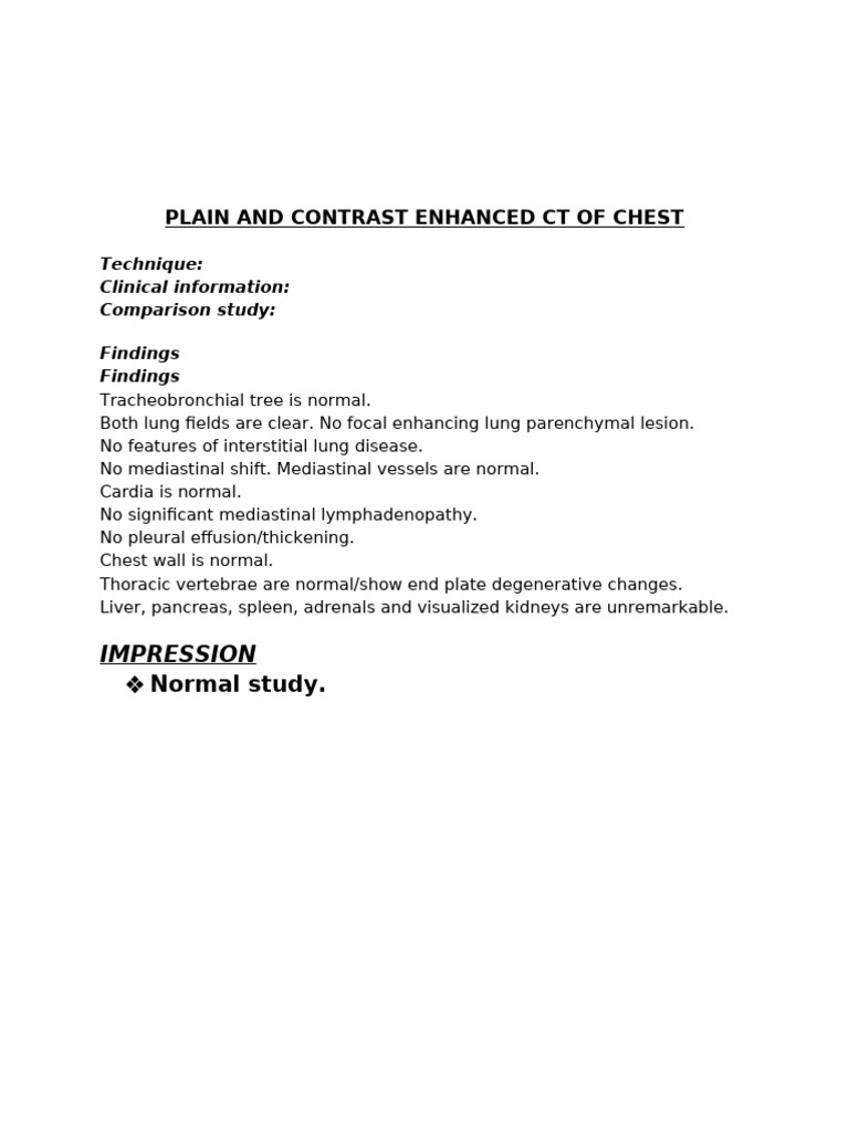 Plain and Contrast Enhanced CT of Chest | PDF
