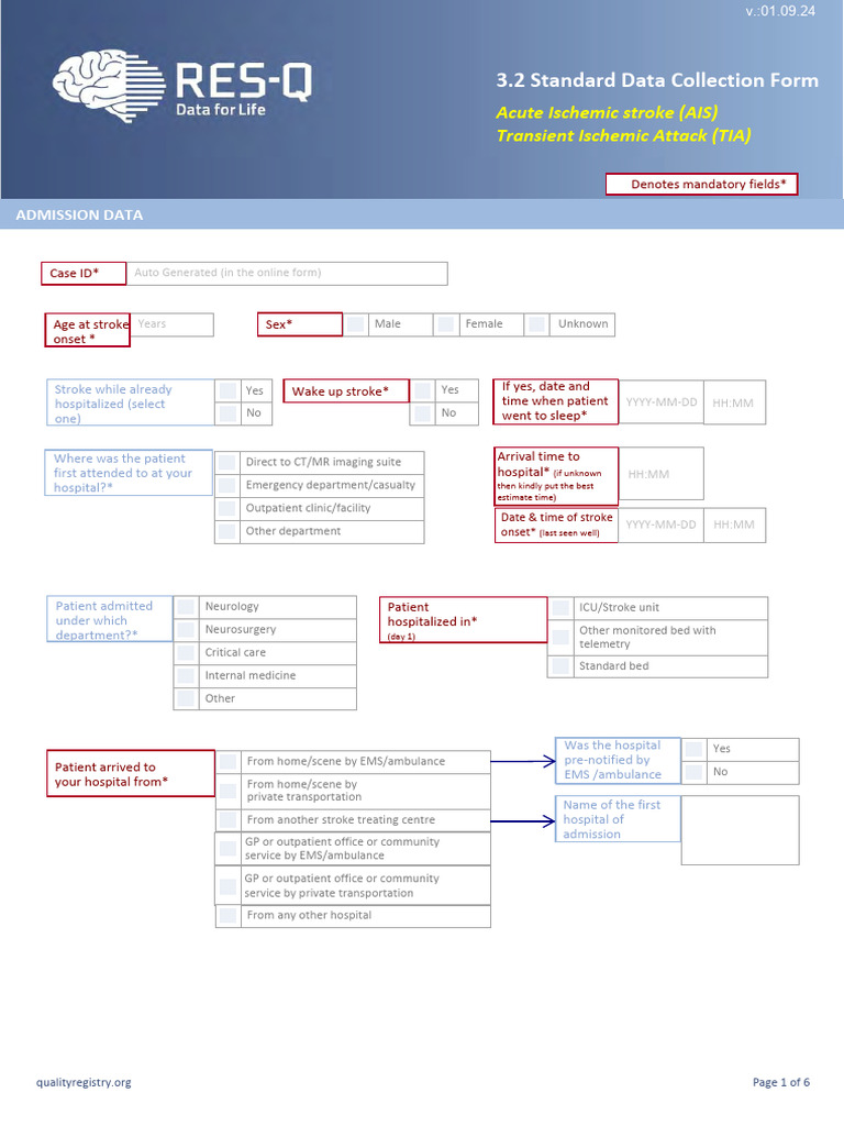 Acute Ischemic Stroke Data Form | PDF | Stroke | Ischemia