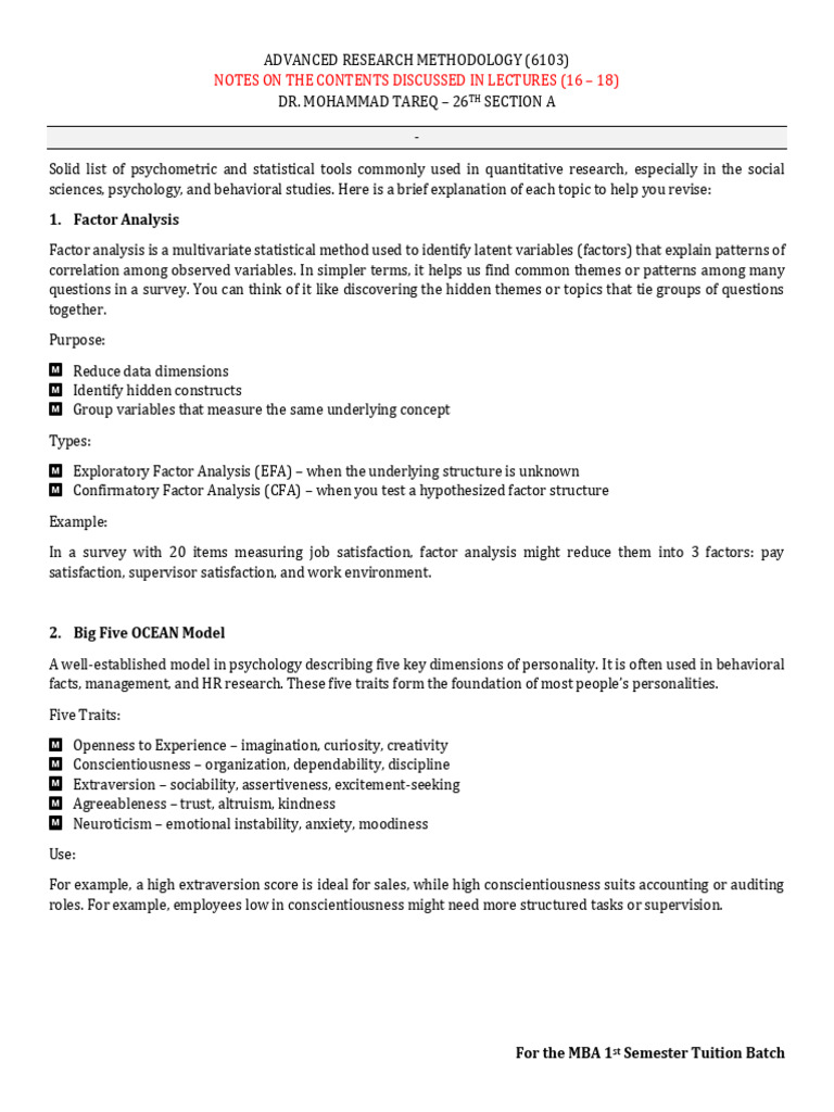 Key Statistical Tools for Research Methods | PDF | Factor Analysis ...