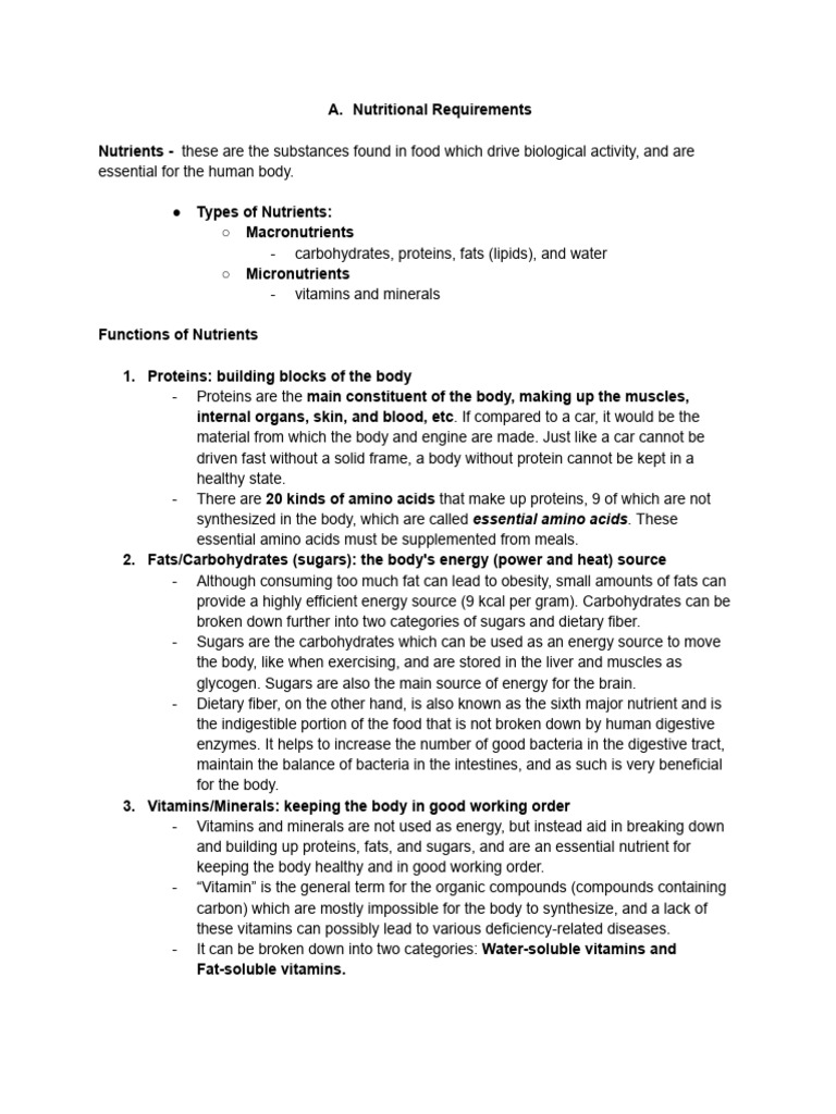 Essential Nutritional Requirements Guide | PDF | Nutrients | Food Energy