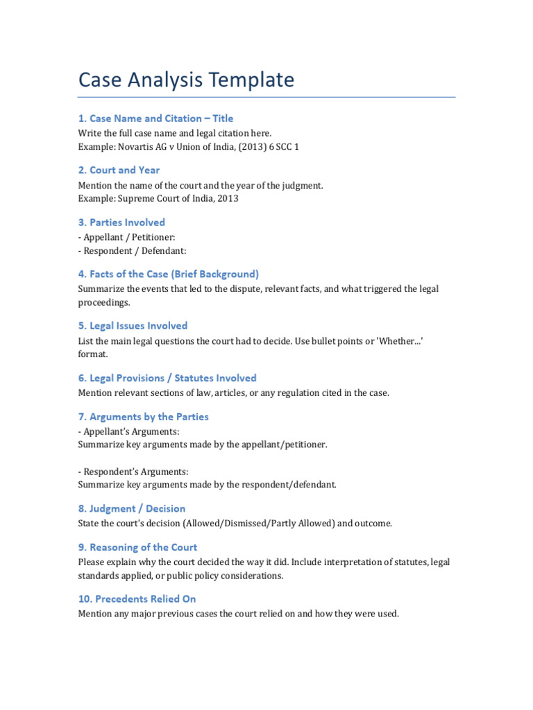 Case Analysis Template for Legal Summaries | PDF | Precedent | Judgment ...