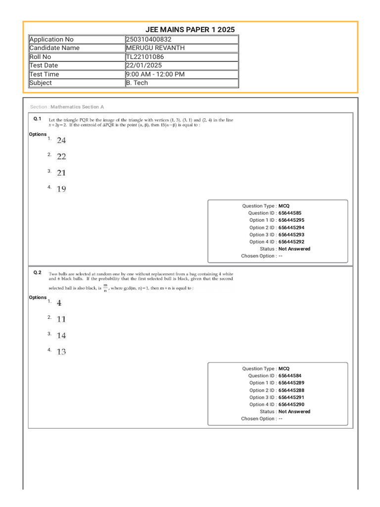 JEE Mains Paper 1 2025 Question Set | PDF | Multiple Choice ...