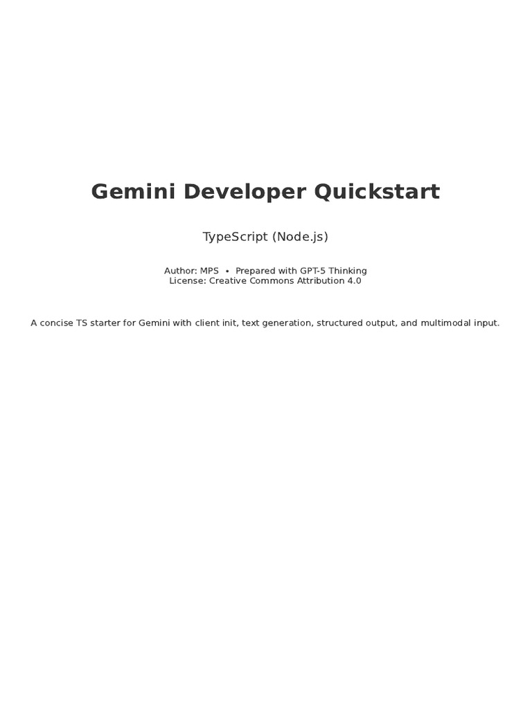 Gemini AI TypeScript Quickstart Guide | PDF | Creative Commons License ...