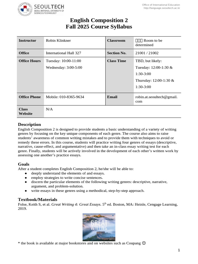 2025 ELL English Composition 2 Syllabus (Revised) | PDF | Essays | Learning
