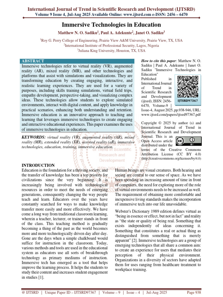 Immersive Technologies in Education | PDF | Augmented Reality | Virtual ...